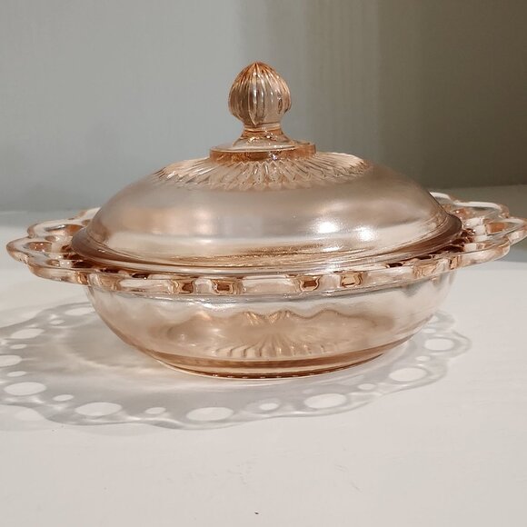 Pink Depression Glass Old Colony Laced Edge and Ribbed Vintage Anchor Hocking - Picture 9 of 10